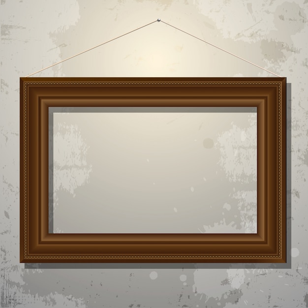 Vector wooden empty frame of picture on old wall