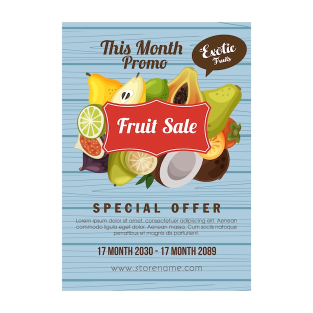 Wooden exotic fruit poster flat style template