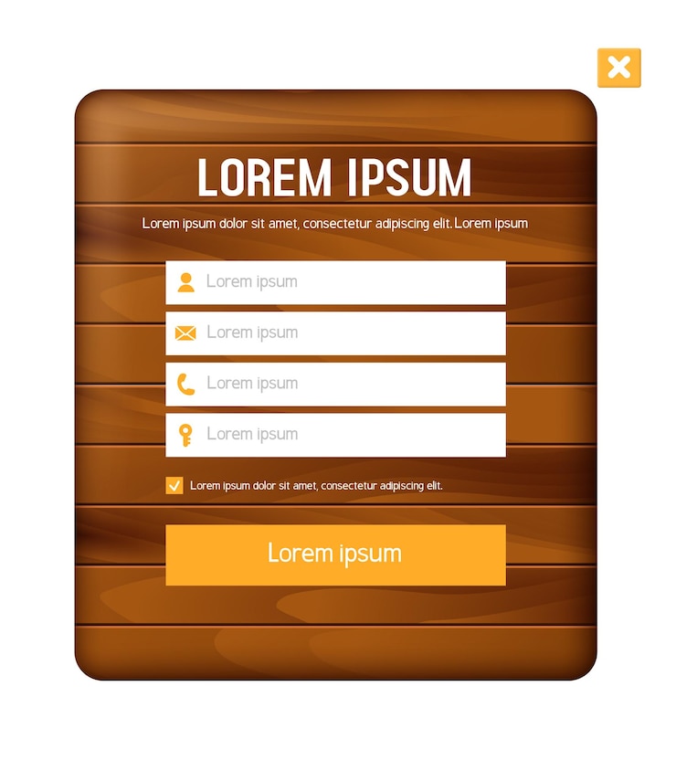 Vector wooden feedback form vector clipart isolated on brown background