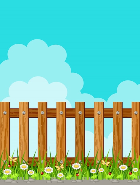 Vector wooden fence against the sky