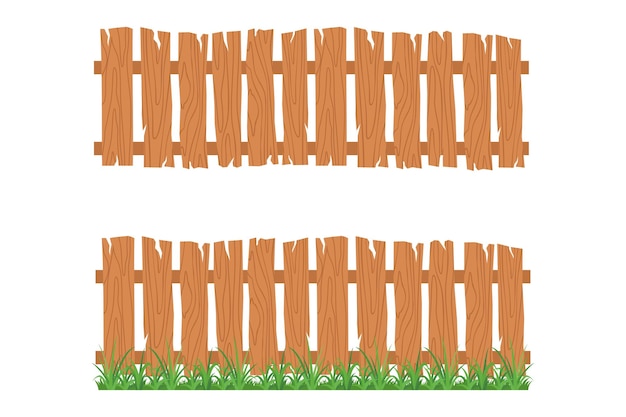 Деревянный забор и иллюстрация травы на белом фоне