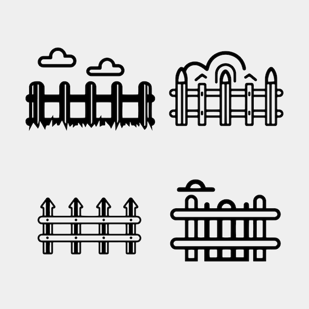 Vector wooden fence icon isolated on black and white background fence gate vector illustration