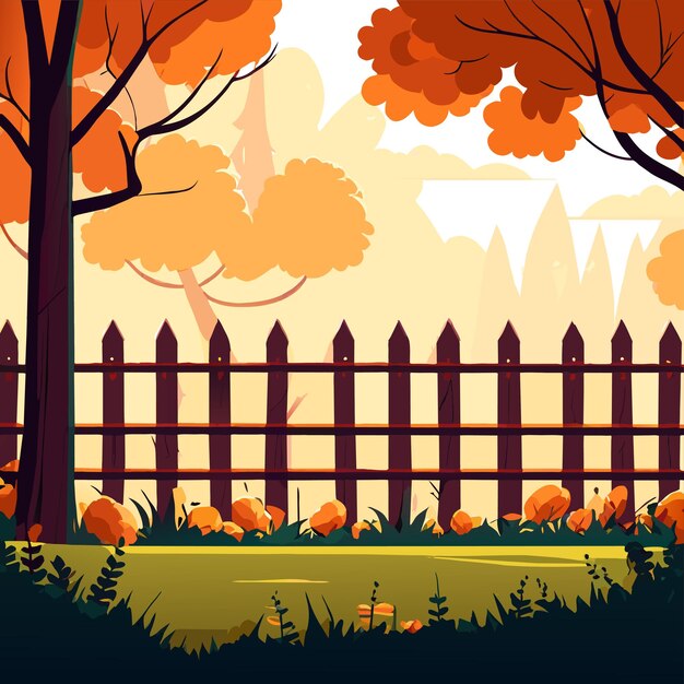 Wooden fences outdoor fantasy world landscape hand drawn flat stylish cartoon sticker icon