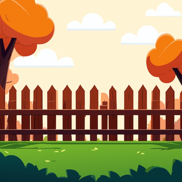 Wooden fences outdoor fantasy world landscape hand drawn flat stylish cartoon sticker icon