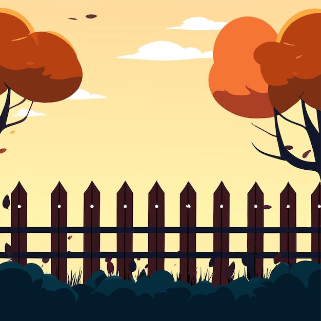 Vector wooden fences outdoor fantasy world landscape hand drawn flat stylish cartoon sticker icon