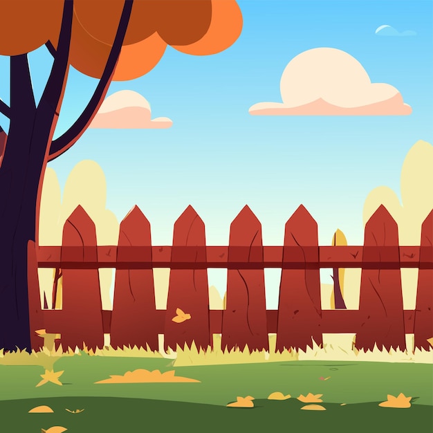 Vector wooden fences outdoor fantasy world landscape hand drawn flat stylish cartoon sticker icon
