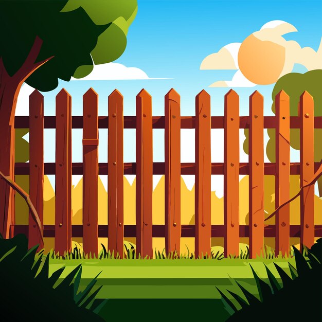 Vector wooden fences outdoor fantasy world landscape hand drawn flat stylish cartoon sticker icon