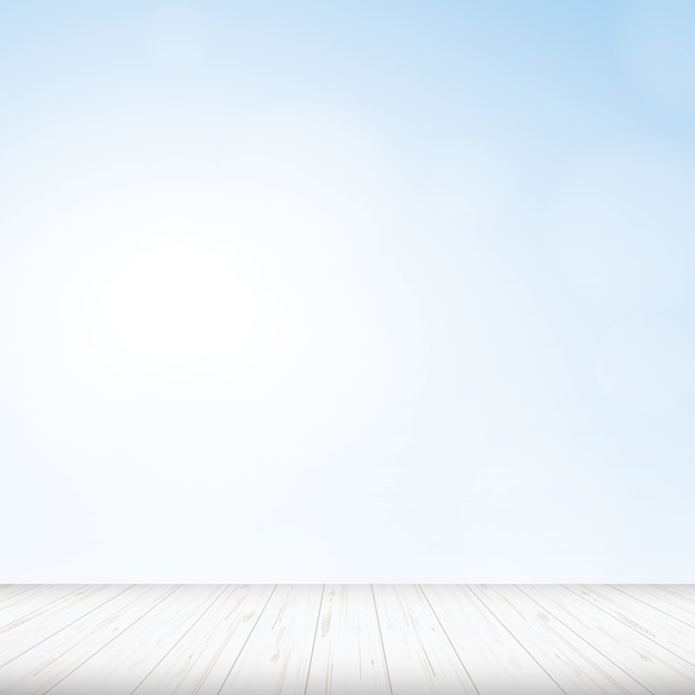 Wooden floor with blue sky background.