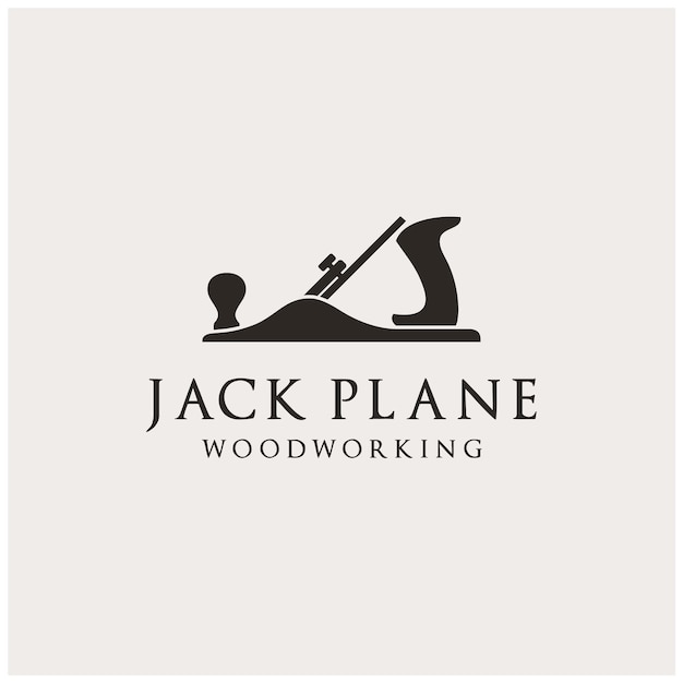 Aereo anteriore in legno o jack plane silhouette per il design classico del logo di falegnameria vintage per la lavorazione del legno