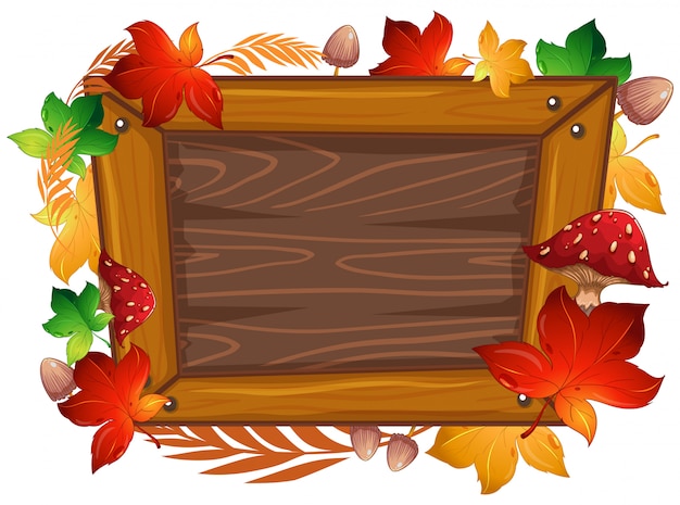 Vector a wooden frame autumn theme