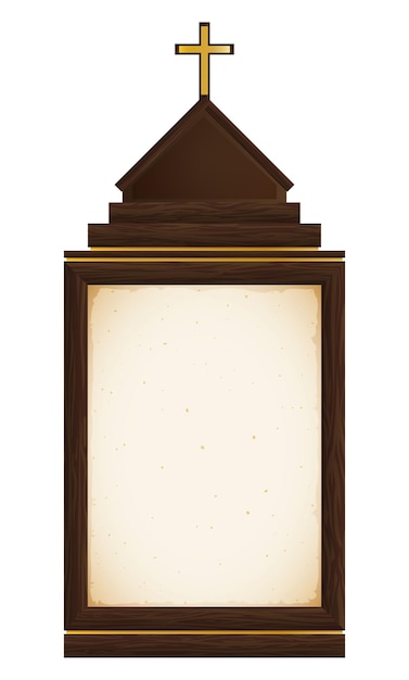 Vector wooden frame with blank scroll and decorated with cross on top