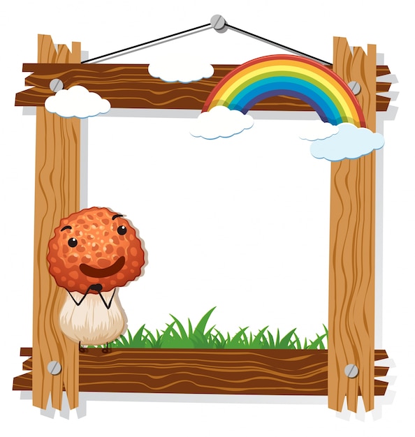 Wooden frame with mushroom and rainbow