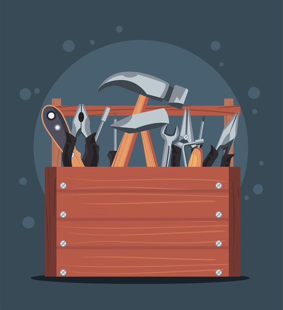 Vector wooden full toolbox in banner