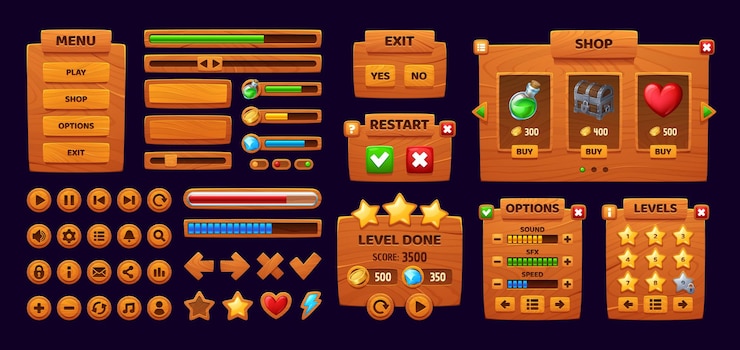 Vector 나무 게임 인터페이스 gui 버튼 및 패널