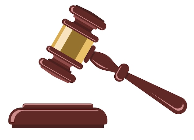 Vector wooden gavel judge or auctioneer. concept auction, justice. isolated vector illustration