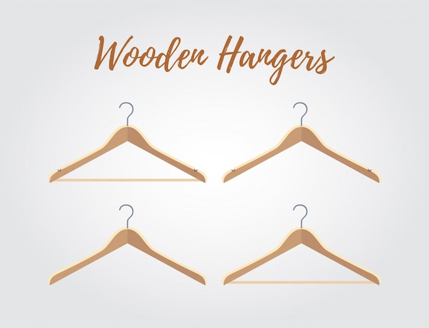 Vector wooden hanger collection, different hooks