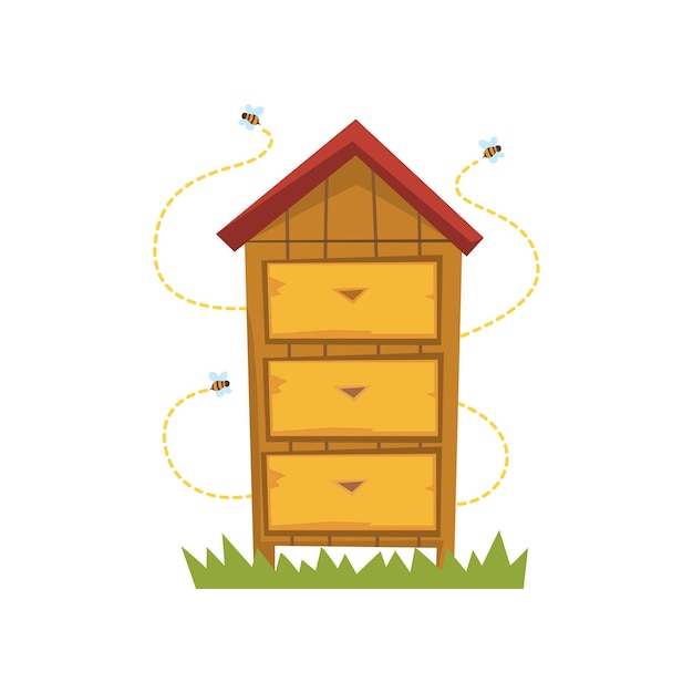 Wooden hive apiary and beekeeping vector Illustration isolated on a white background