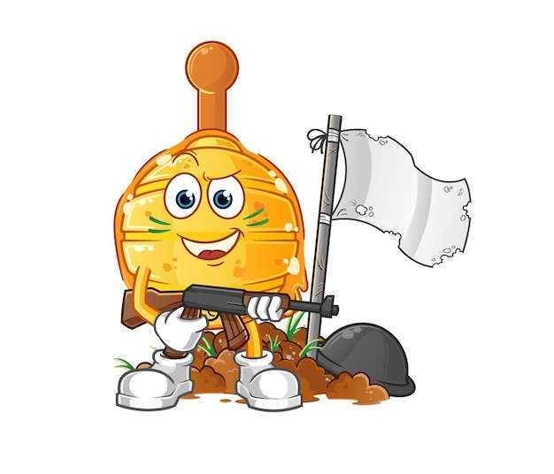 Wooden honey dipper army character cartoon mascot vector