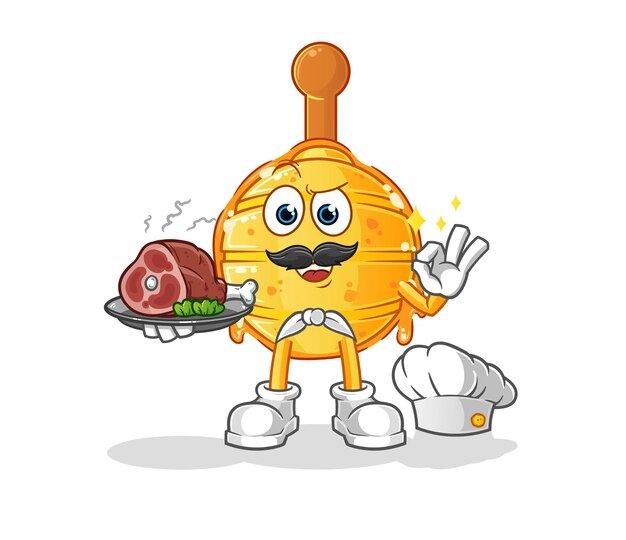 wooden honey dipper chef with meat mascot. cartoon vector