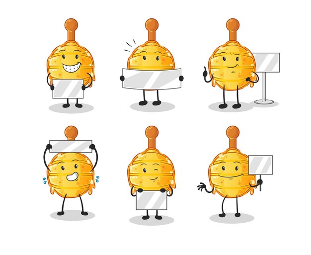 Wooden honey dipper holding board group character mascot vector