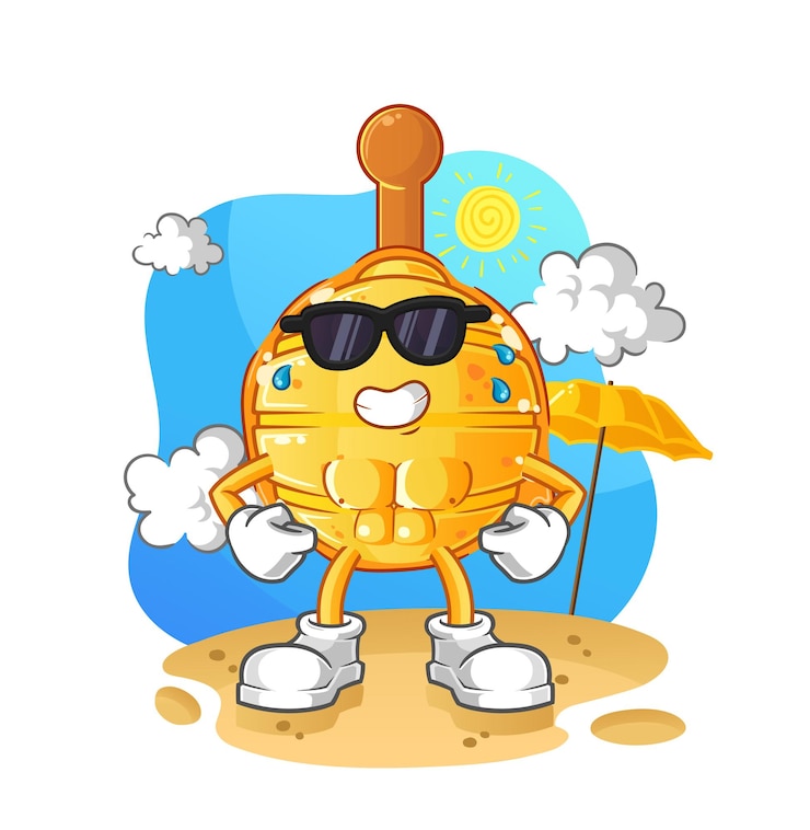 Vector wooden honey dipper sunbathing in summer character vector