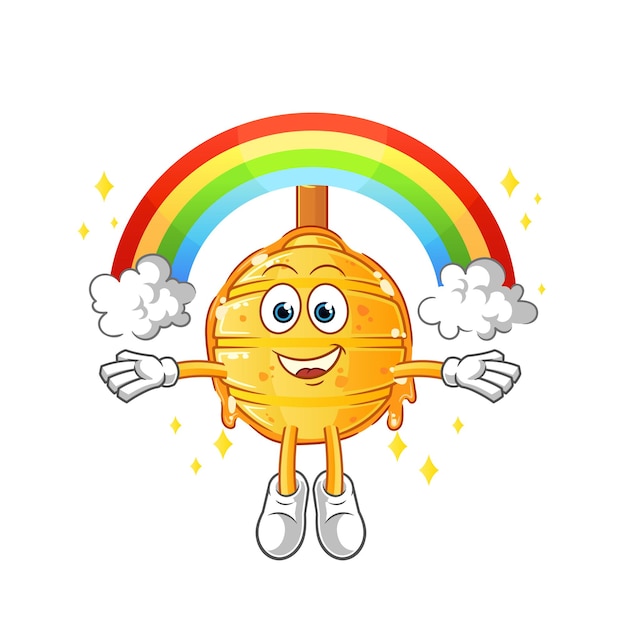 Wooden honey dipper with a rainbow cartoon vector