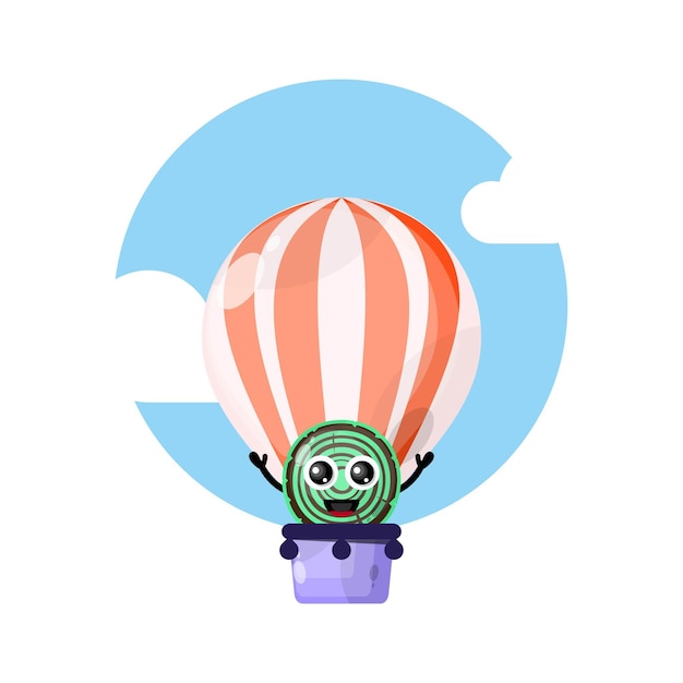 Wooden hot air balloon cute character mascot