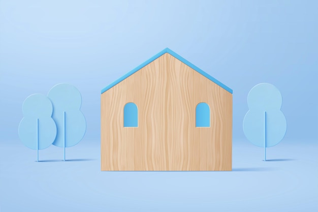 木製の家や木の形をした板