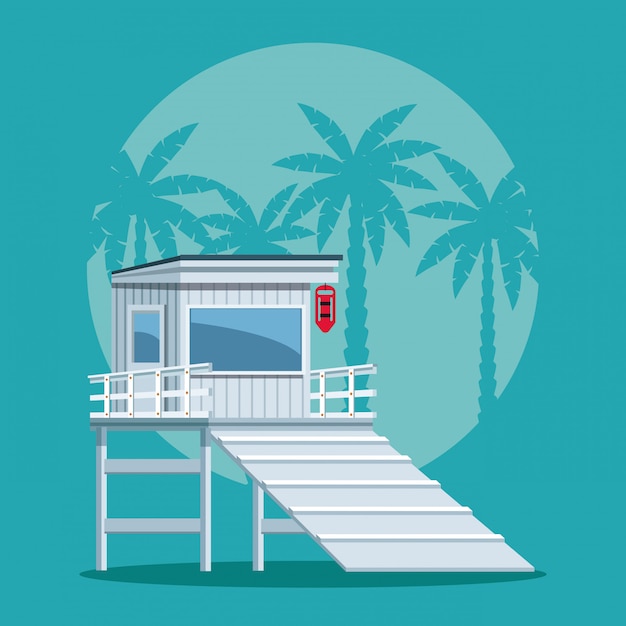 Wooden house in beach vector illustration graphic design