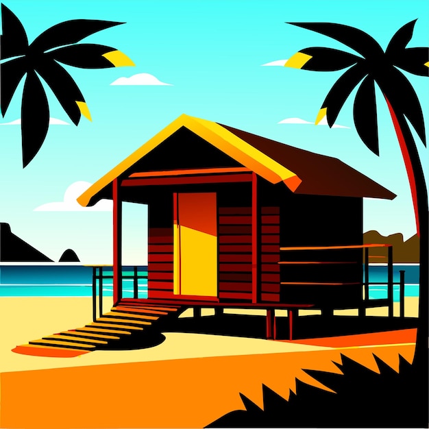 Wooden house on the beach vector illustration