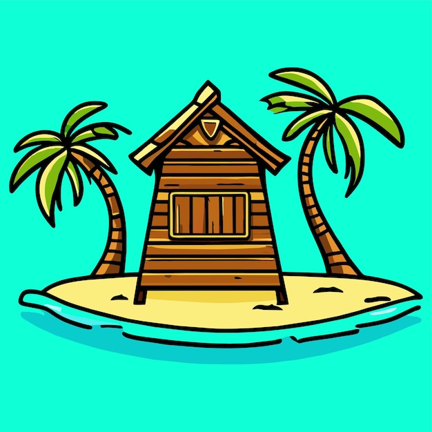 Vector wooden house on the beach vector illustration