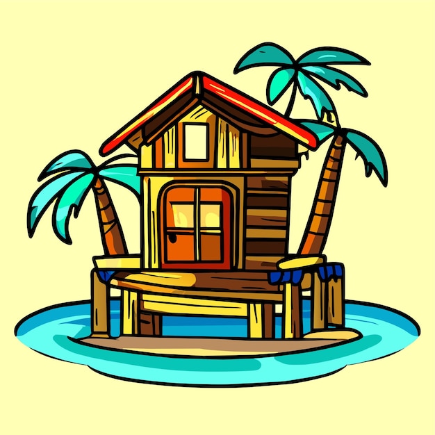 Wooden house on the beach vector illustration