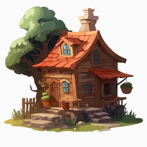 wooden house cartoon style witch house illustration