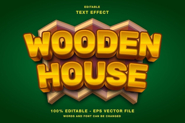 Vector wooden house game logo editable text effect