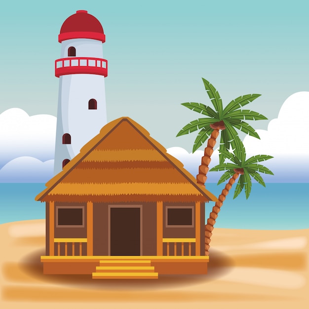 Wooden house and lighthouse 