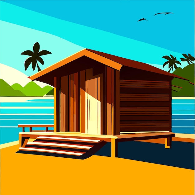 Вектор Деревянный дом на пляже векторная иллюстрация