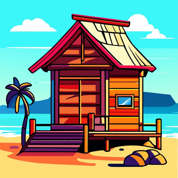 Вектор Деревянный дом на пляже векторная иллюстрация