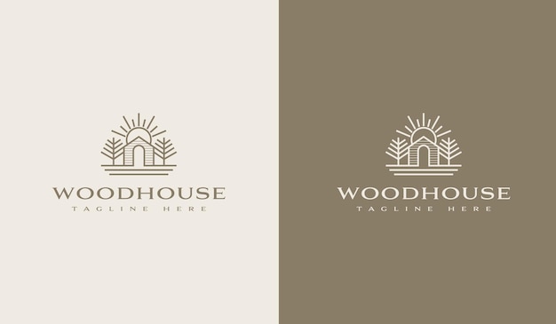 Wooden House Pine Tree Logo Template Universal creative premium symbol Vector sign icon logotype