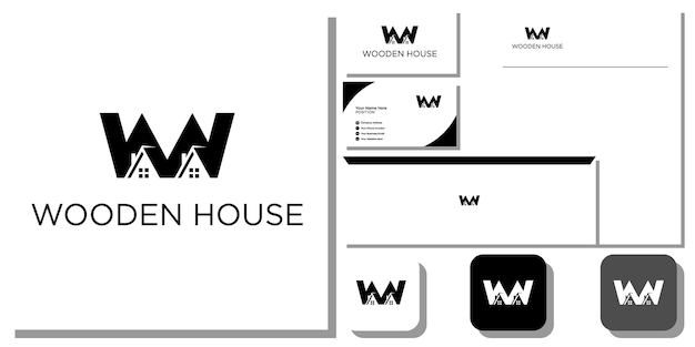 wooden house property business broker with brand identity template