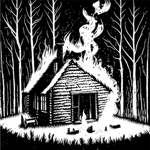 Вектор Деревянный дом снежная хижина зимой рисованной мультфильм наклейка значок изолированная иллюстрация