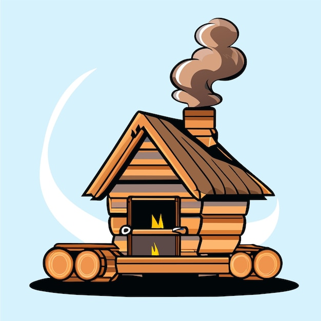 Деревянный дом снежная хижина зимой рисованной мультфильм наклейка значок изолированная иллюстрация