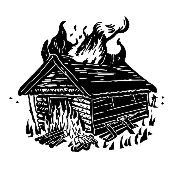 Деревянный дом снежная хижина зимой рисованной мультфильм наклейка значок изолированная иллюстрация