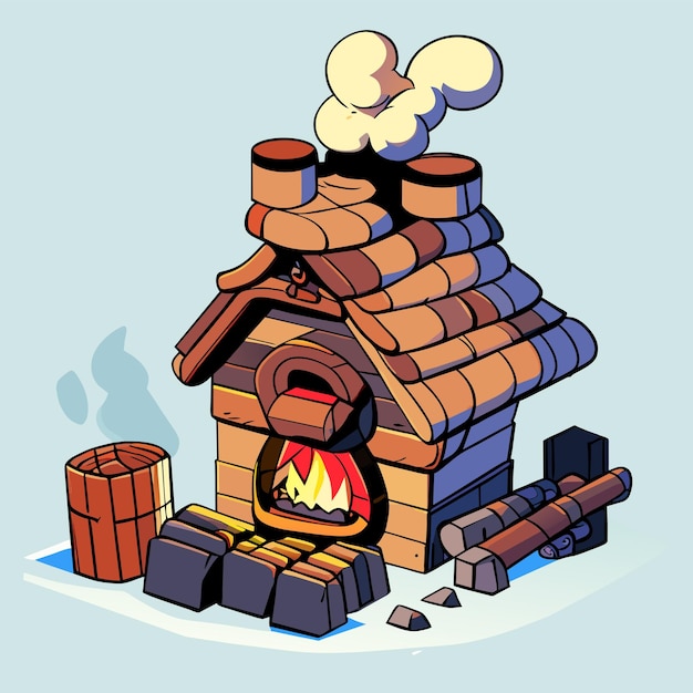 Vector wooden house snow cabin in winter hand drawn cartoon sticker icon concept isolated illustration