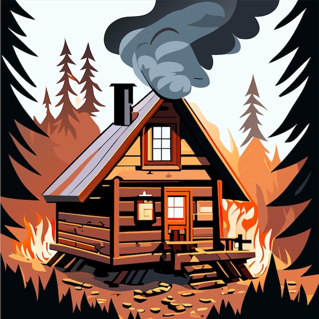 Vector wooden house snow cabin in winter hand drawn cartoon sticker icon concept isolated illustration
