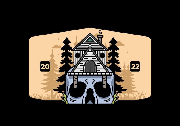 Vector wooden house with skull foundation illustration