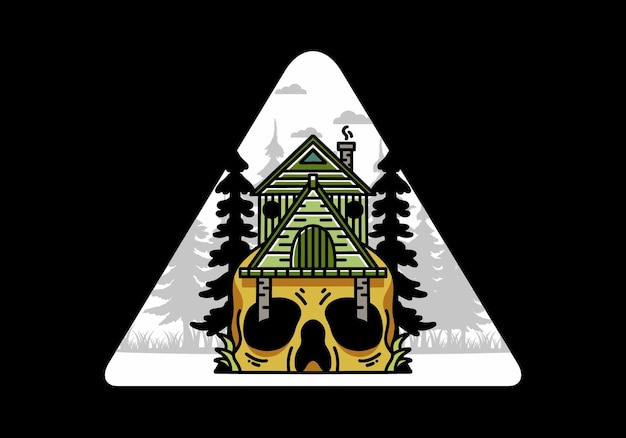 Wooden house with skull foundation illustration