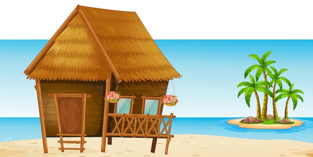 Vector wooden hut on the beach