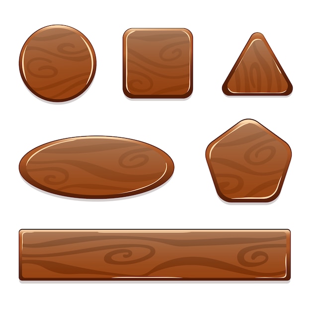 Vector wooden icon game asset on white background