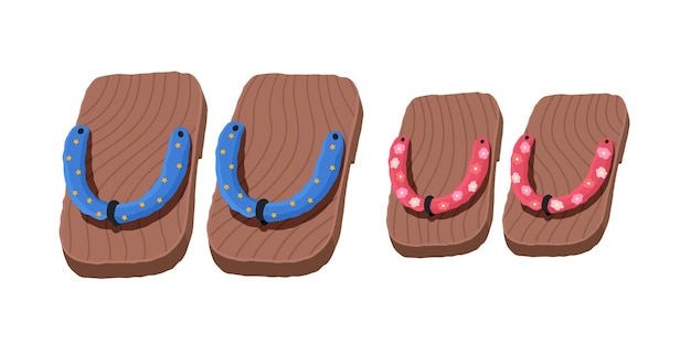 Vector wooden japanese slippers traditional oriental shoes vector illustration