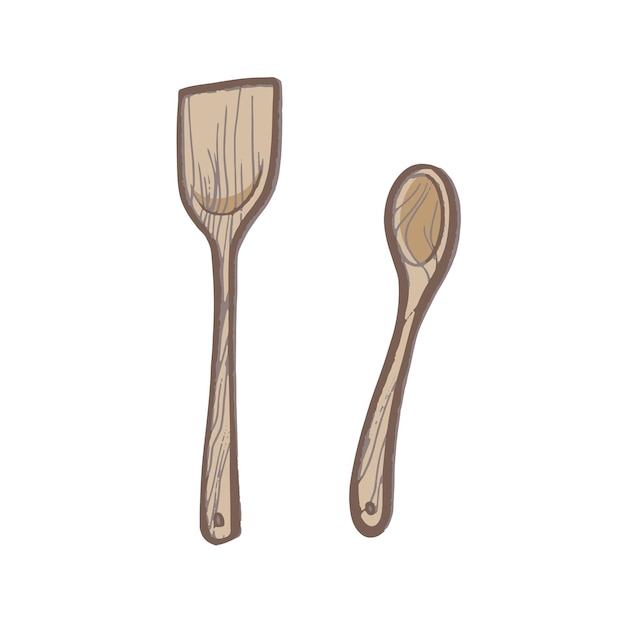 Vector wooden kitchen spoons tools to cook